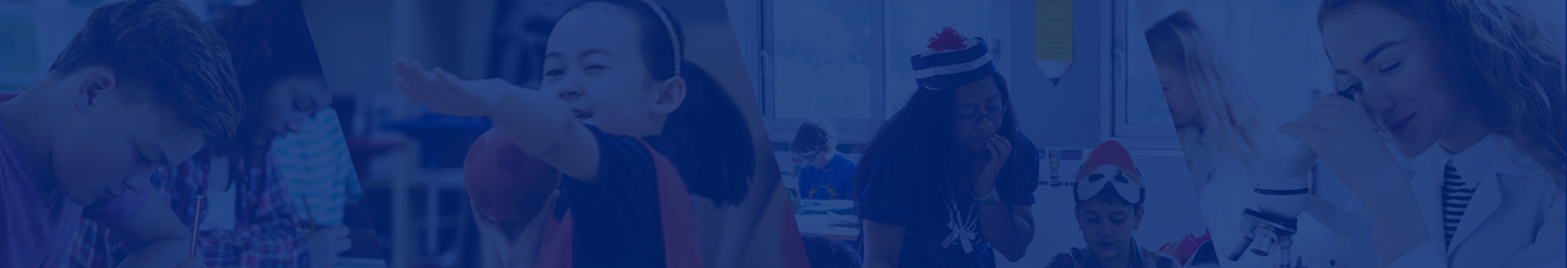 Multiple images of students at the international school in Paris engaging in activities in French and English