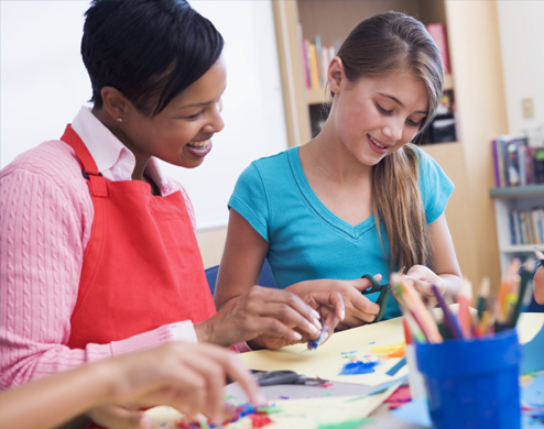 A Middle school student and her teacher are working together