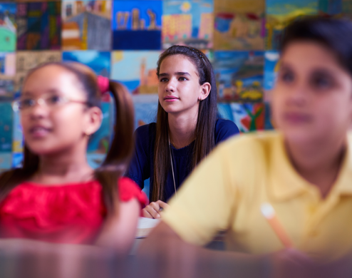 Students taking a bilingualism course at a middle school in Paris