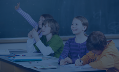 Four students in a classroom to study English lessons